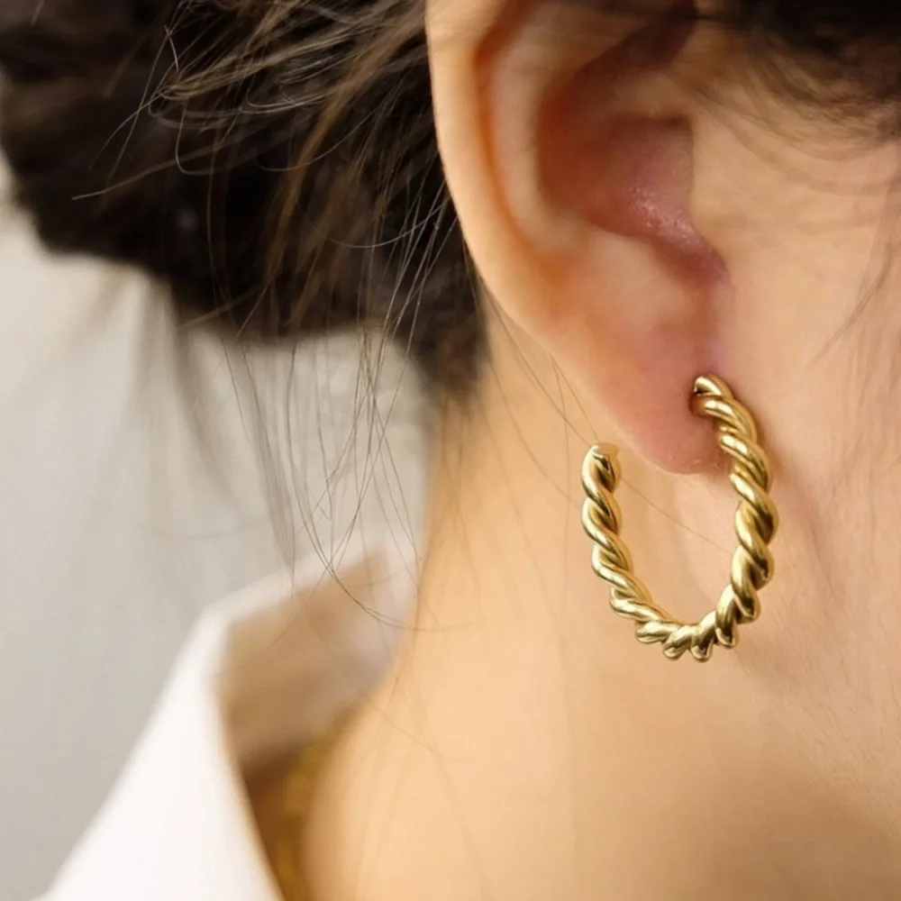 Twist Thick Hoop Earrings | Gold Plated Stainless Steel - Picture 1 of 4